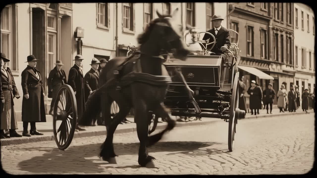 Horse-drawn Carriage in a European City Street