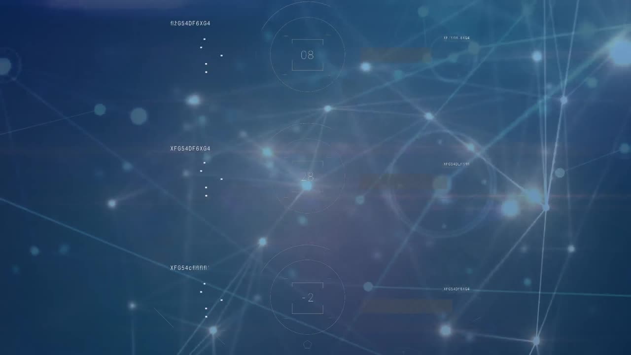 Animation of networks of connections and data processing over black background