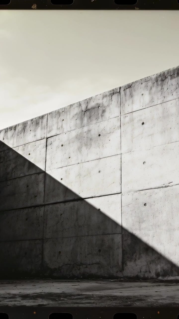 Vídeo vertical: Sol em movimento causando sombra triangular que se move pela parede de concreto no quintal, engrenagem.