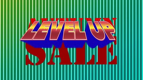 animation of level up and autumn sale text over green stripes