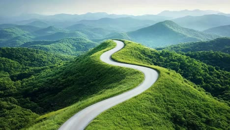 a winding road in the middle of a lush green mountain range