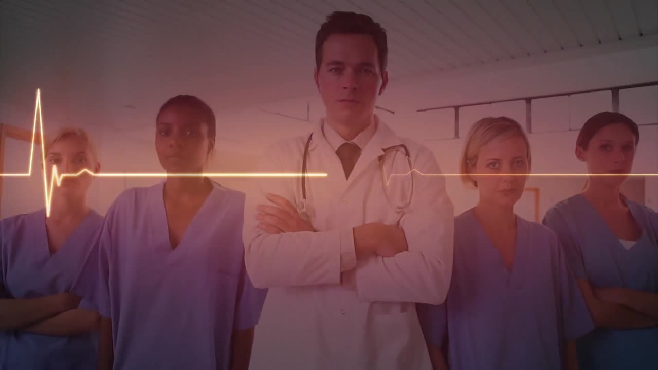 animación del procesamiento de datos médicos sobre diversos médicos en el hospital