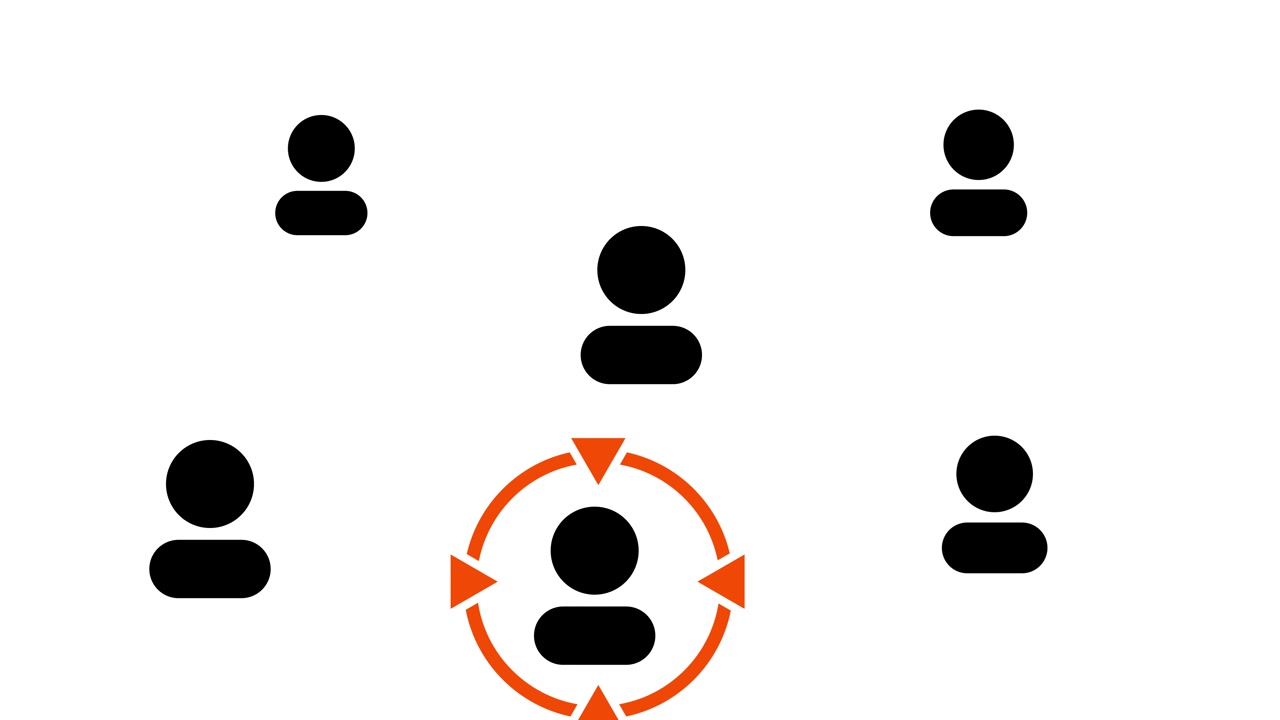 Circular network diagram showing multiple person icons animation isolated on white background