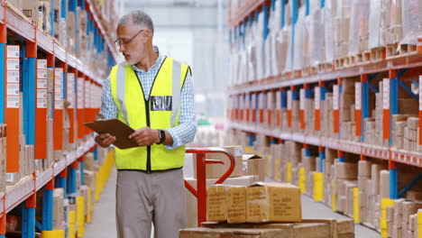 Warehouse-worker-looking-at-packages