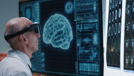 doctor using vr headset to analyze brain scans
