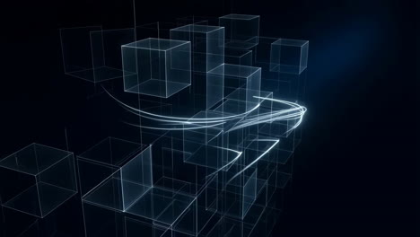 abstract digital grid with flowing light trails