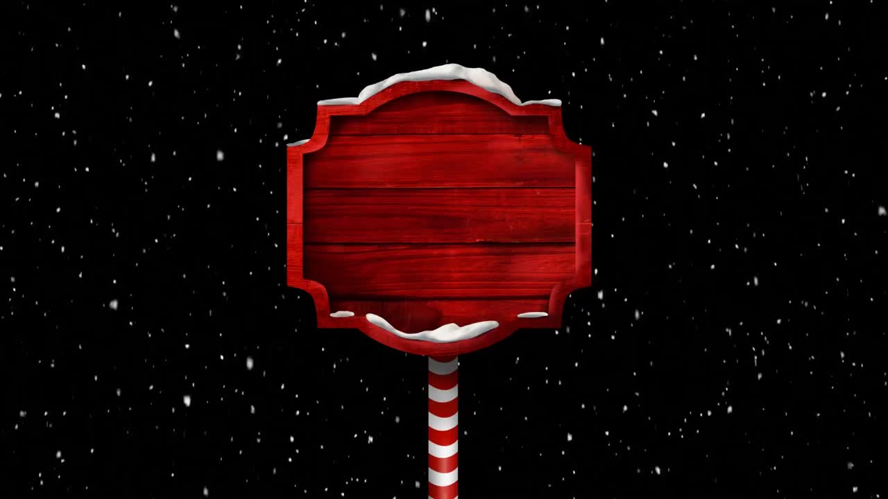 Sign board and snow falling