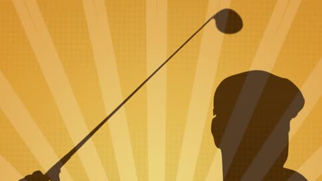 Animation-of-golf-player-silhouette-over-stripes-orange-background