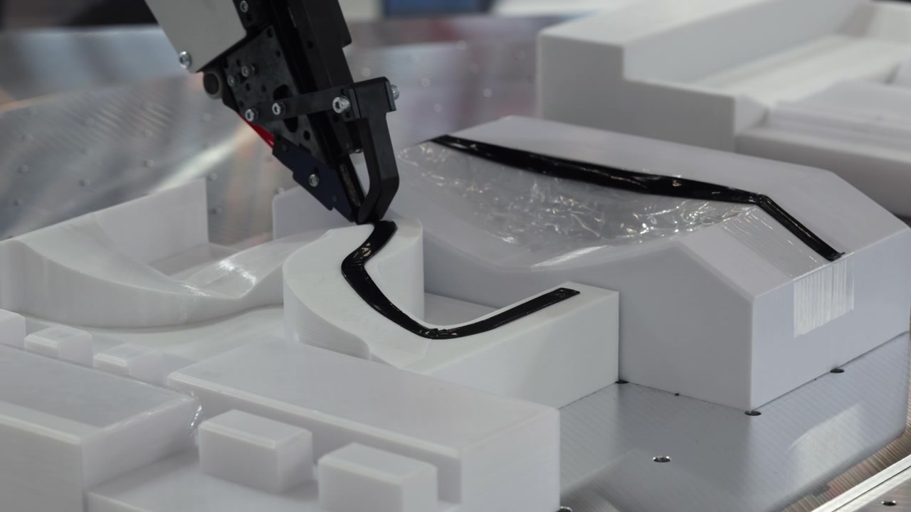 Automated Robotic Arm Applying Adhesive to Industrial Component