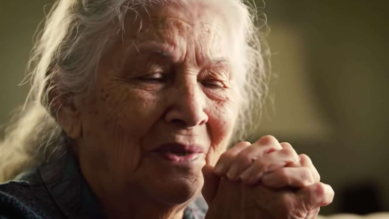 An Elderly Woman Expresses Emotion Through Prayer, Captured in a Two-Frame Sequence Highlighting Her Spiritual Reflection and Deep Connection with Faith