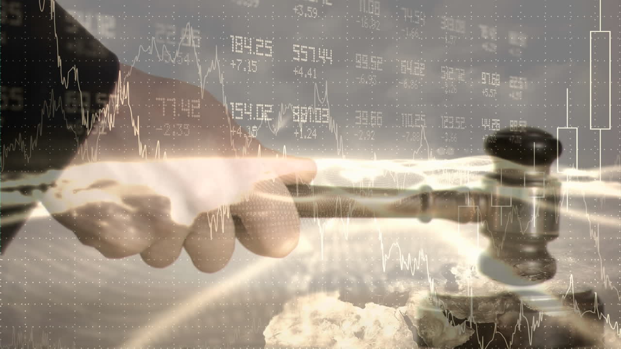 Conceptual digital animation of a business graph and financial figures against the cloud 4k