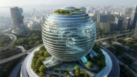 modern spherical building in a cityscape