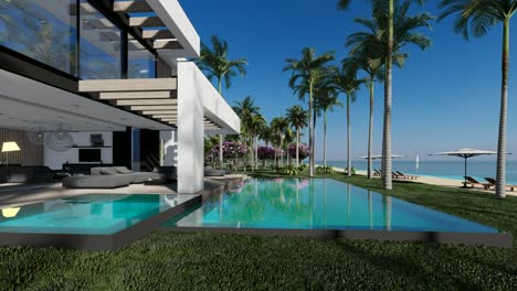 4k video of modern house in luxurious style by the sea or ocean