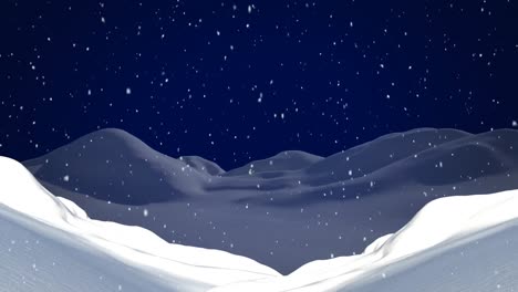 animation of christmas snow falling over blue night sky and winter landscape