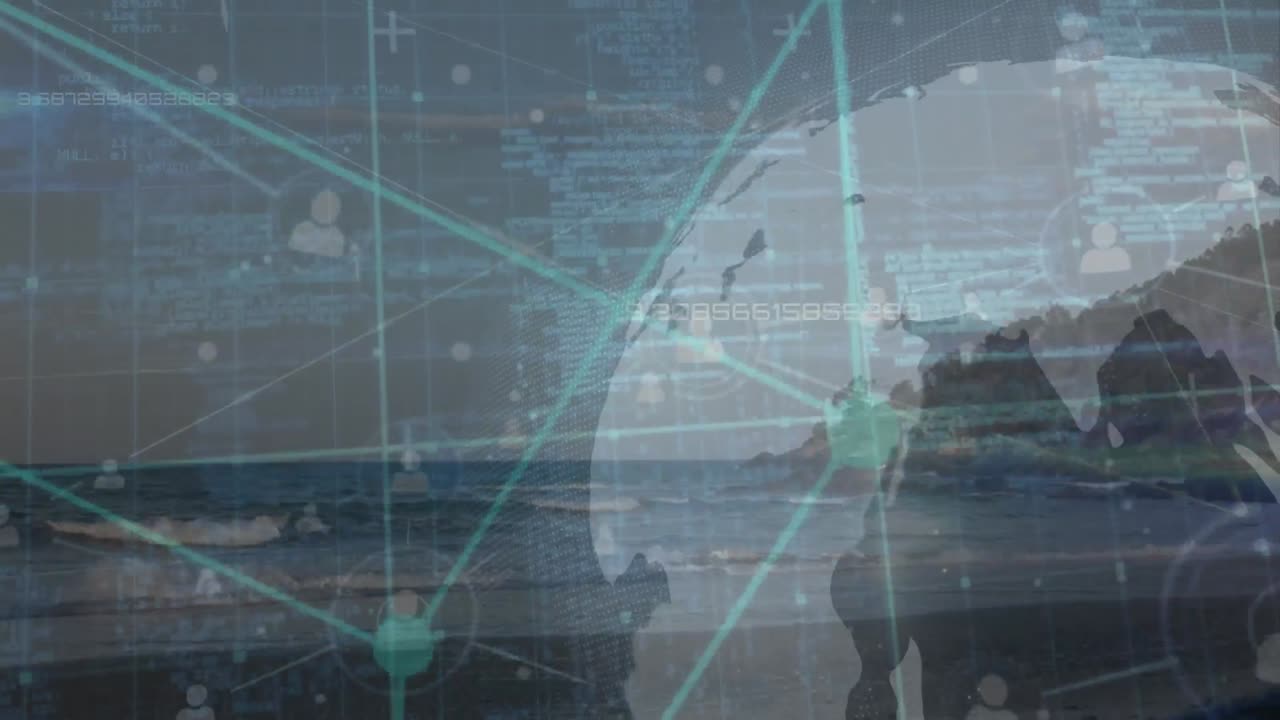 지구와 데이터 처리와의 연결 네트워크의 애니메이션