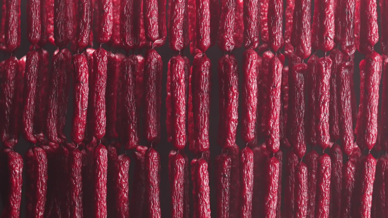 Smoked Beef Jerky links in the studio on black background