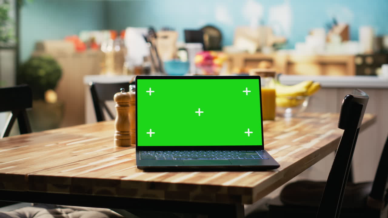 Isolated display on laptop with elegant kitchen interior design