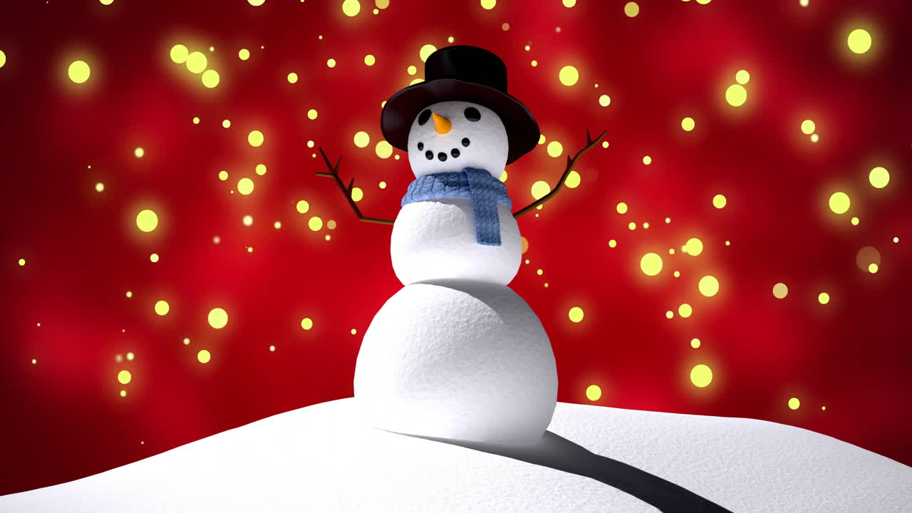 Animation of happy snowman over yellow spots