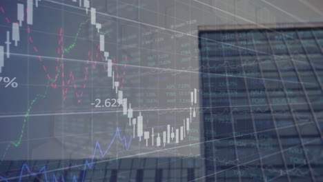animación del procesamiento de datos financieros y bursátiles contra edificios altos.