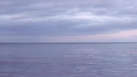 birds flying low over the calm sea on a cloudy evening at the baltic sea in latvia