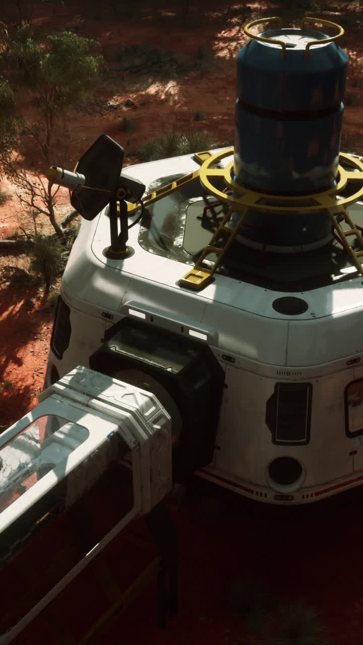 un puesto avanzado futurista en un paisaje desértico en un planeta alienígena