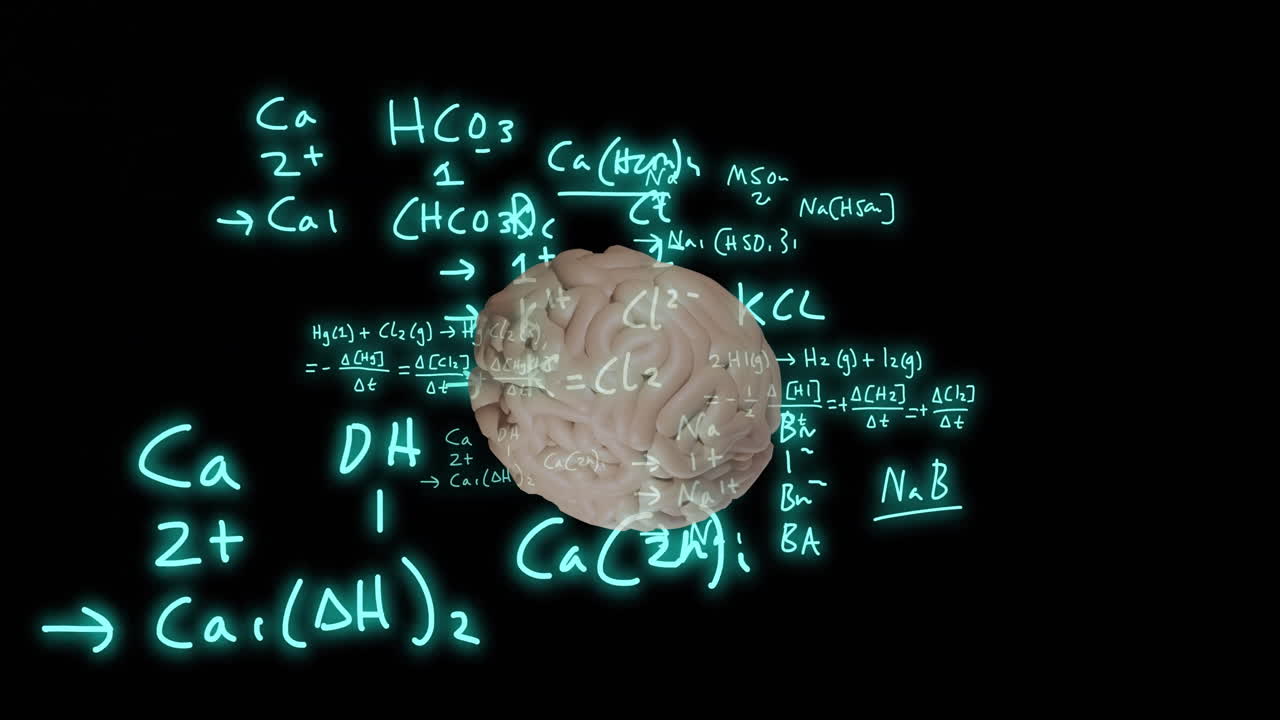 animación del cerebro humano y procesamiento matemático de datos