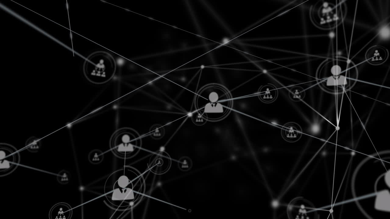 animación de la red de conexiones con las personas iconos en fondo negro