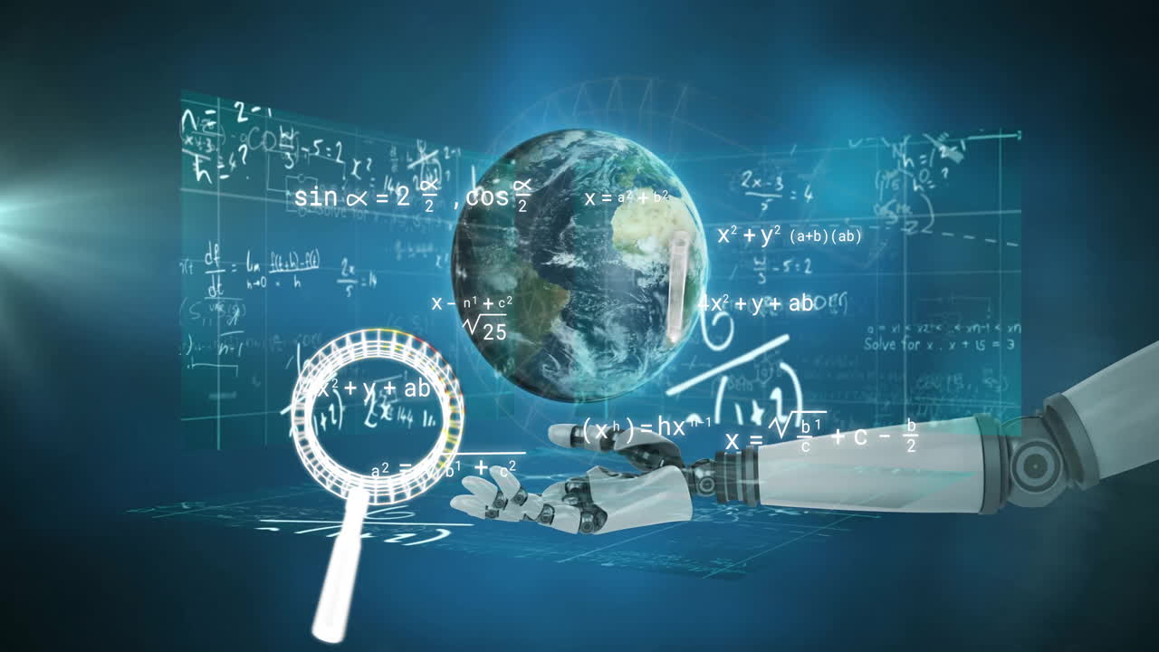 지구와 로 팔 위의 과학 데이터 처리의 애니메이션