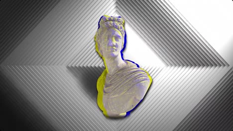 animation of distorting classical sculpture bust over concentric grey diamond