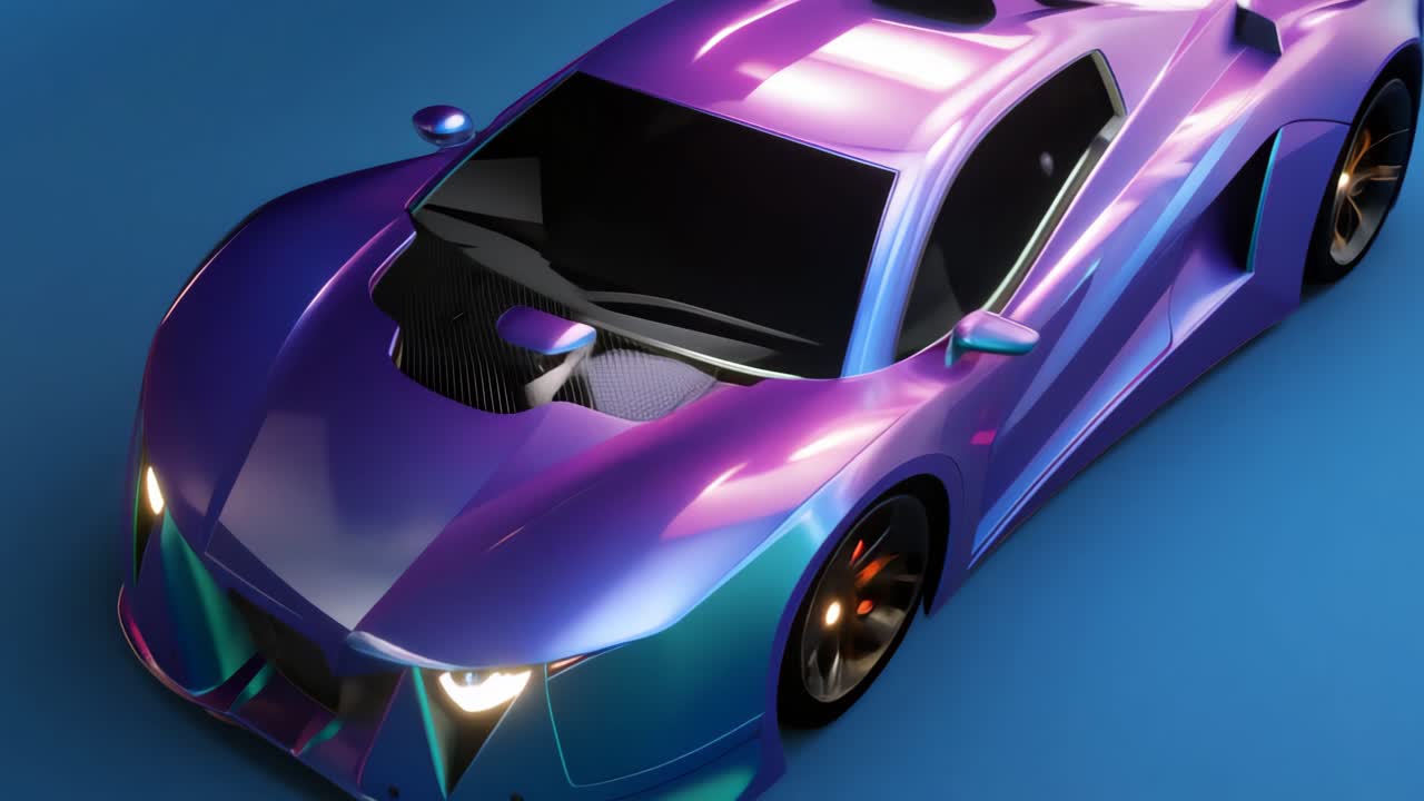 coche deportivo futurista de color púrpura iridescente