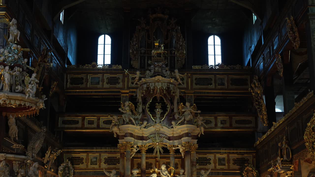 Church of Peace in Swidnica, interior with altar and gold decorative details