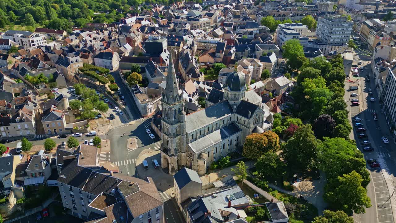 Aerial View of a European Town with a Prominent Church
