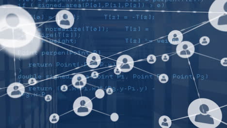 animación de la red de conexiones con iconos a través de servidores informáticos