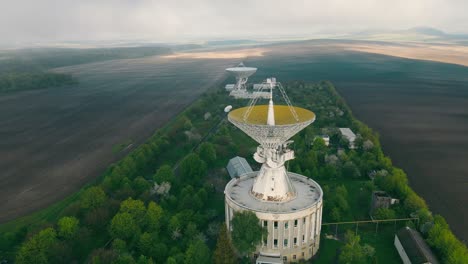 flight near the astronomical radio telescope. space exploration using a radio telescope