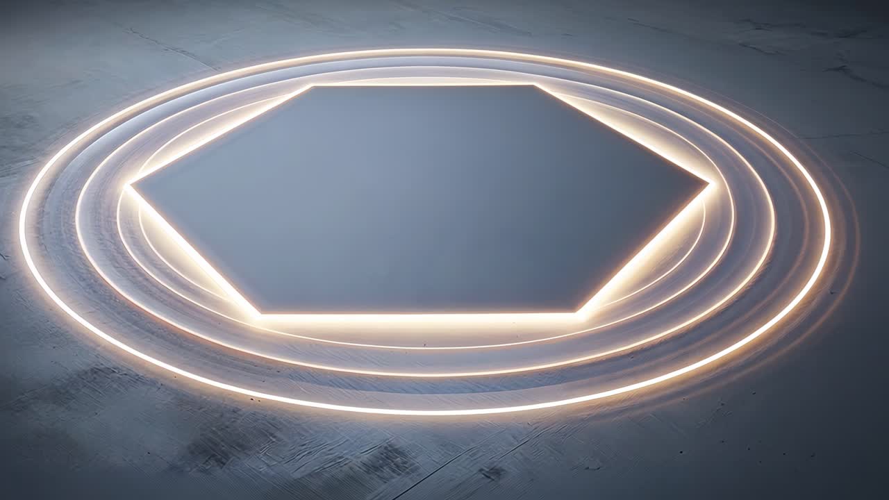 Abstract Hexagon with Glowing Rings