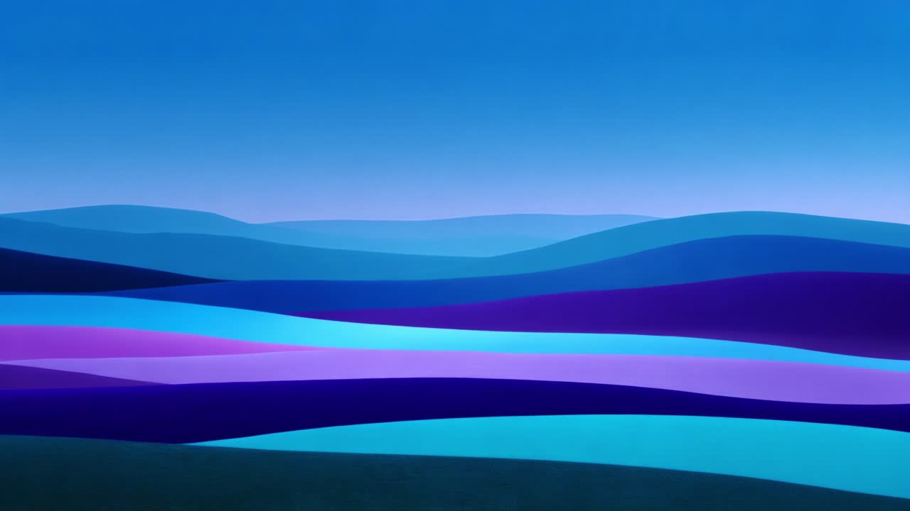 A Serene Abstract Landscape with Layered Waves of Color Gradients Transitioning from Deep Blues to Soothing Purples, Creating a Peaceful Visual Experience for the Viewer