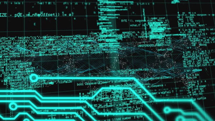 Animation of dna strand, computer circuit board and scientific data processing