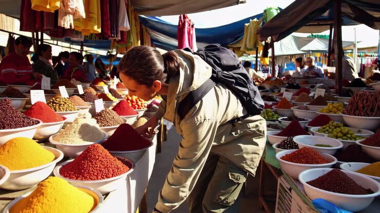 Mercato delle spezie con persone