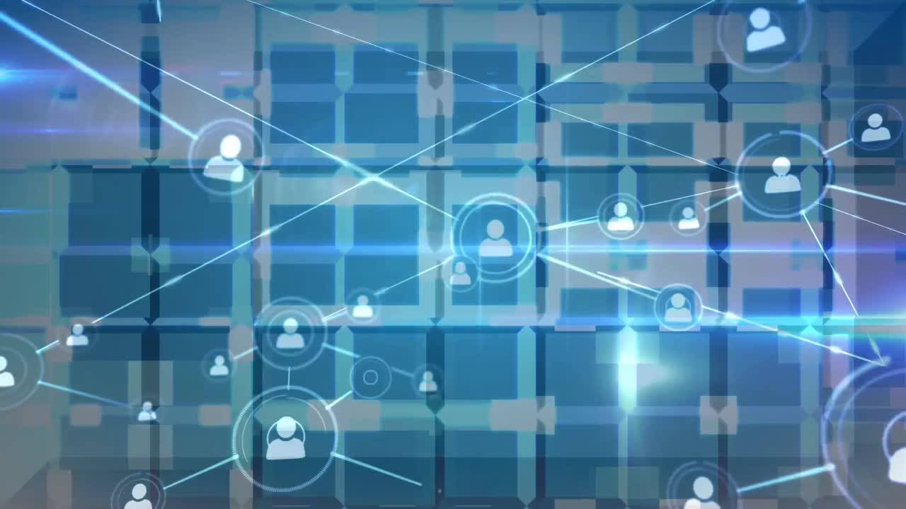 Animation of network of connections over blue and white background