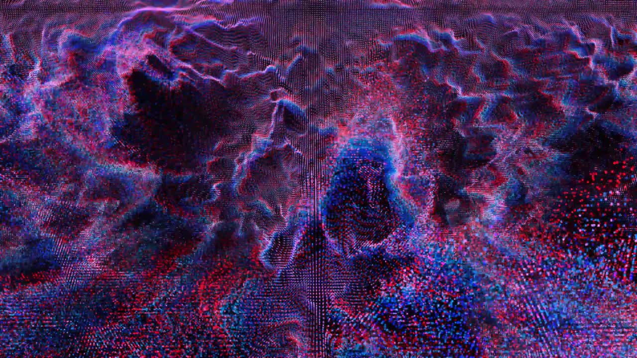 abstract million red cyan blue tone particles big data digital technology waveform