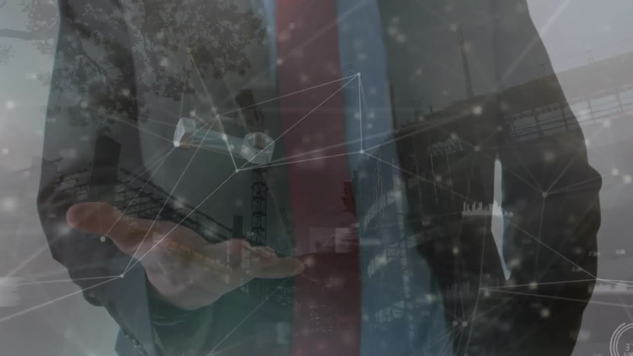 animación de procesamiento de datos sobre empresario caucásico con tornillo