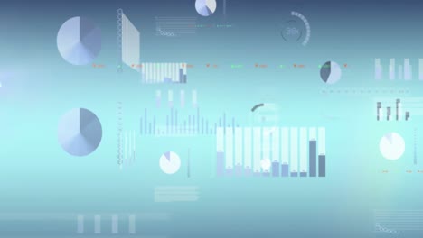 animación de múltiples gráficos, círculos de carga y tablero de negociación contra un fondo azul