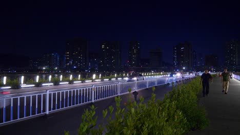 evening time zhuhai city walking bridge bay panorama 4k china