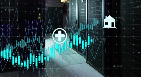 animación del procesamiento de datos a través de servidores informáticos