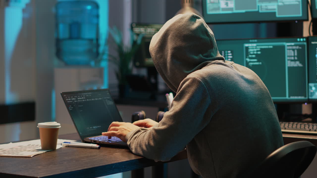 Hacker coding on computer