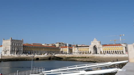 commerce plaza, praça do comércio in lisbon seen from a pier, static