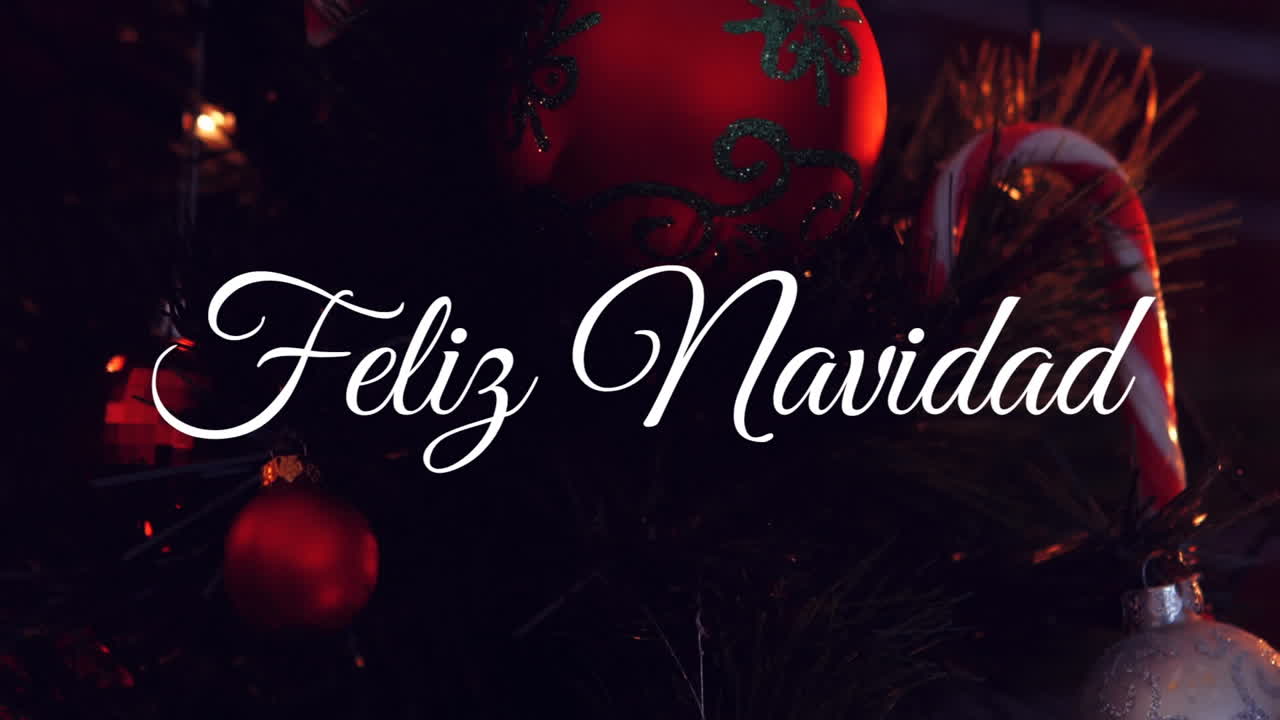 animación de felicitaciones navideñas españolas sobre decoraciones navideñas