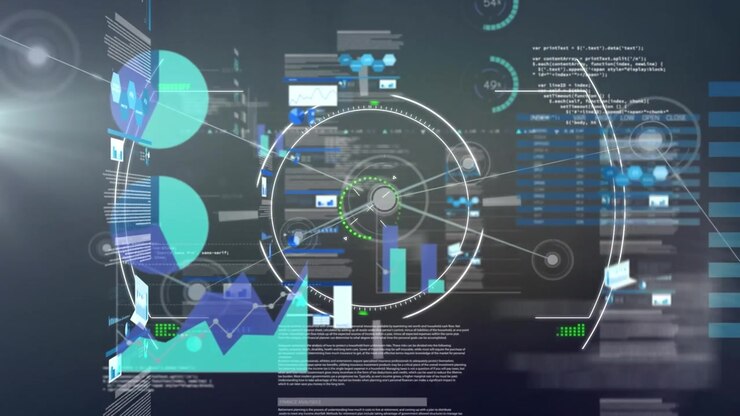 Animasjon av skanning med sikte over statistisk databehandling og lyspunkt mot grå bakgrunn