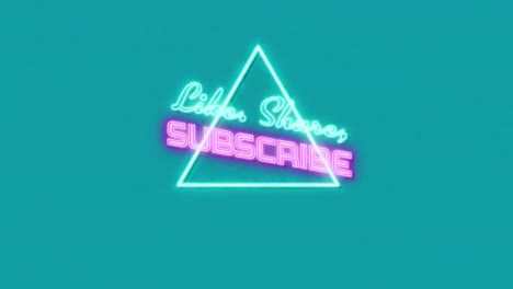 animation of subscribe neon text over moving circles and triangle