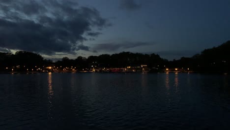 amazing lake shot outdoor in dusk,after sunset, pan shot